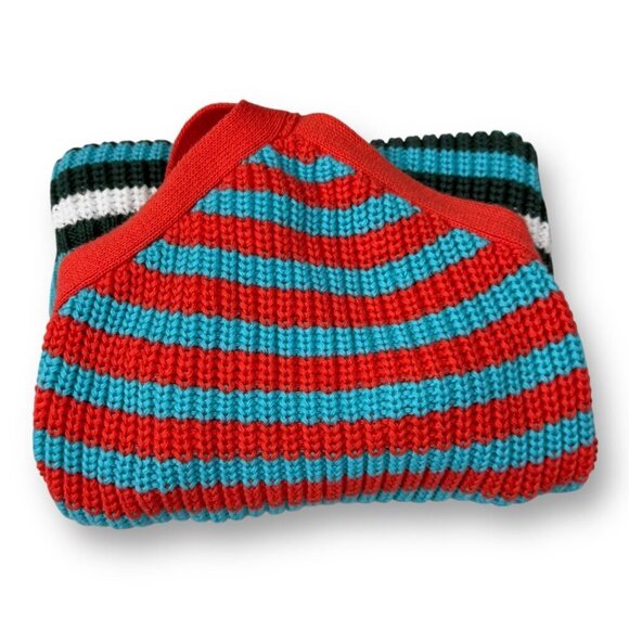 RedBerry Crochet Halter Top Womens Sz S Red/Turquoise Block Stripe Knit Crop - Picture 2 of 8